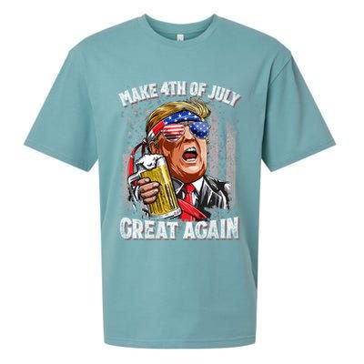 Trump Make 4th Of July Great Again Drinking Beer Funny Sueded Cloud Jersey T-Shirt