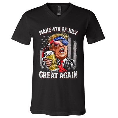 Trump Make 4th Of July Great Again Drinking Beer V-Neck T-Shirt