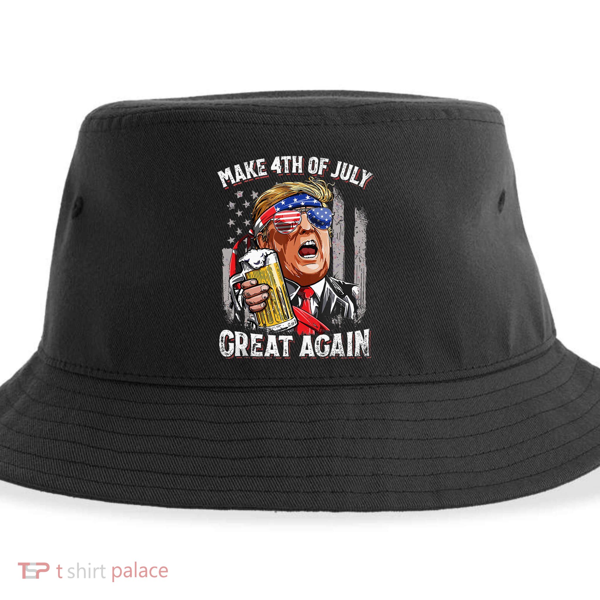 Trump Make 4th Of July Great Again Drinking Beer Sustainable Bucket Hat