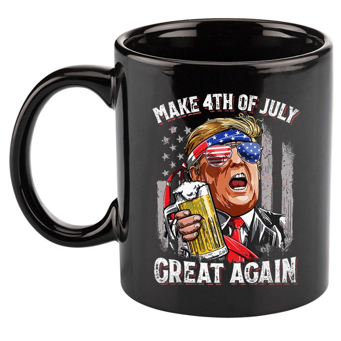 Trump Make 4th Of July Great Again Drinking Beer 11oz C Handle Ceramic Mug