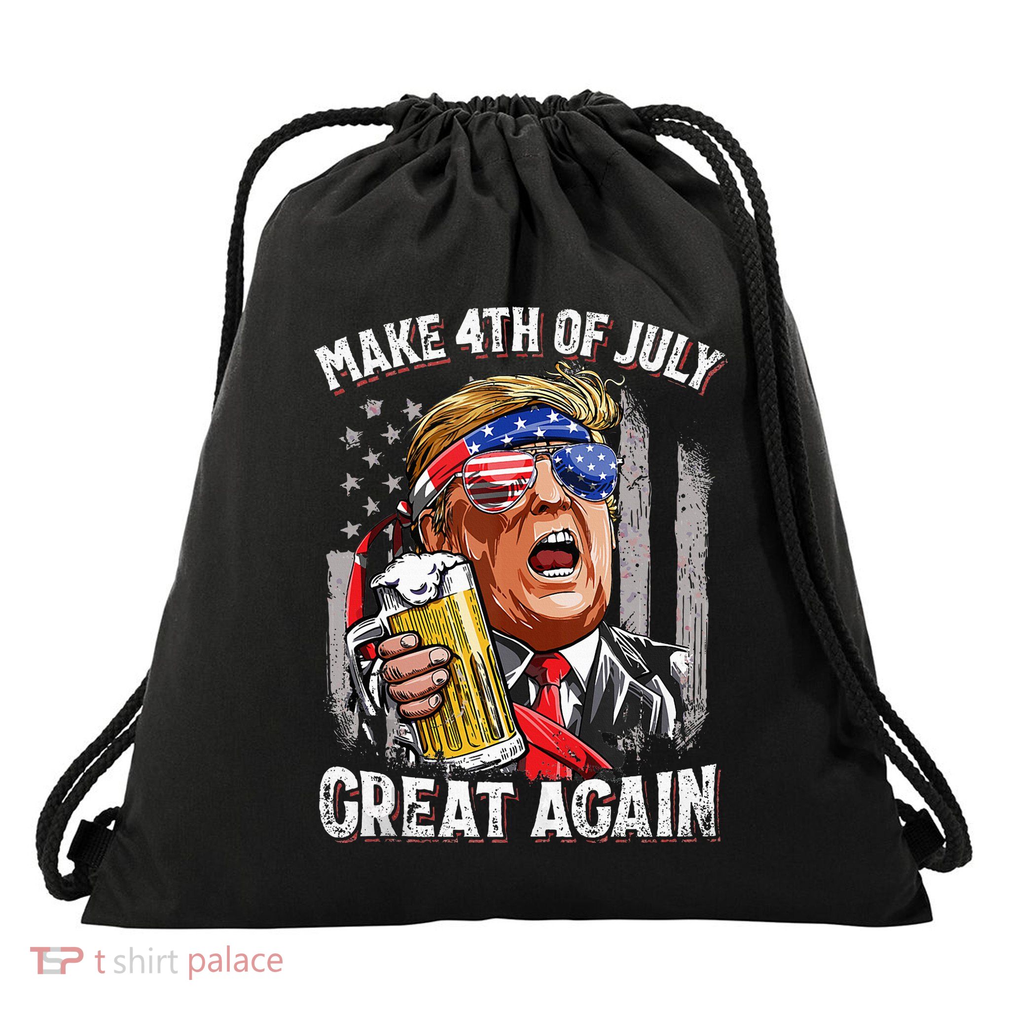 Trump Make 4th Of July Great Again Drinking Beer Drawstring Bag