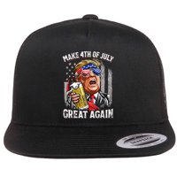 Trump Make 4th Of July Great Again Drinking Beer Flat Bill Trucker Hat