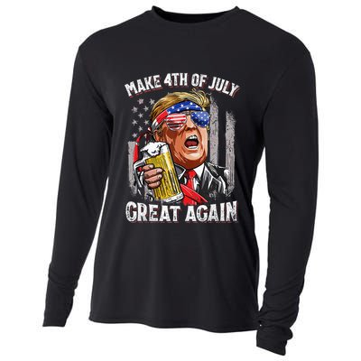 Trump Make 4th Of July Great Again Drinking Beer Cooling Performance Long Sleeve Crew