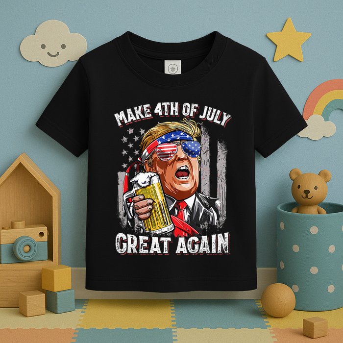 Trump Make 4th Of July Great Again Drinking Beer Toddler T-Shirt