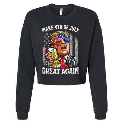 Trump Make 4th Of July Great Again Drinking Beer Cropped Pullover Crew