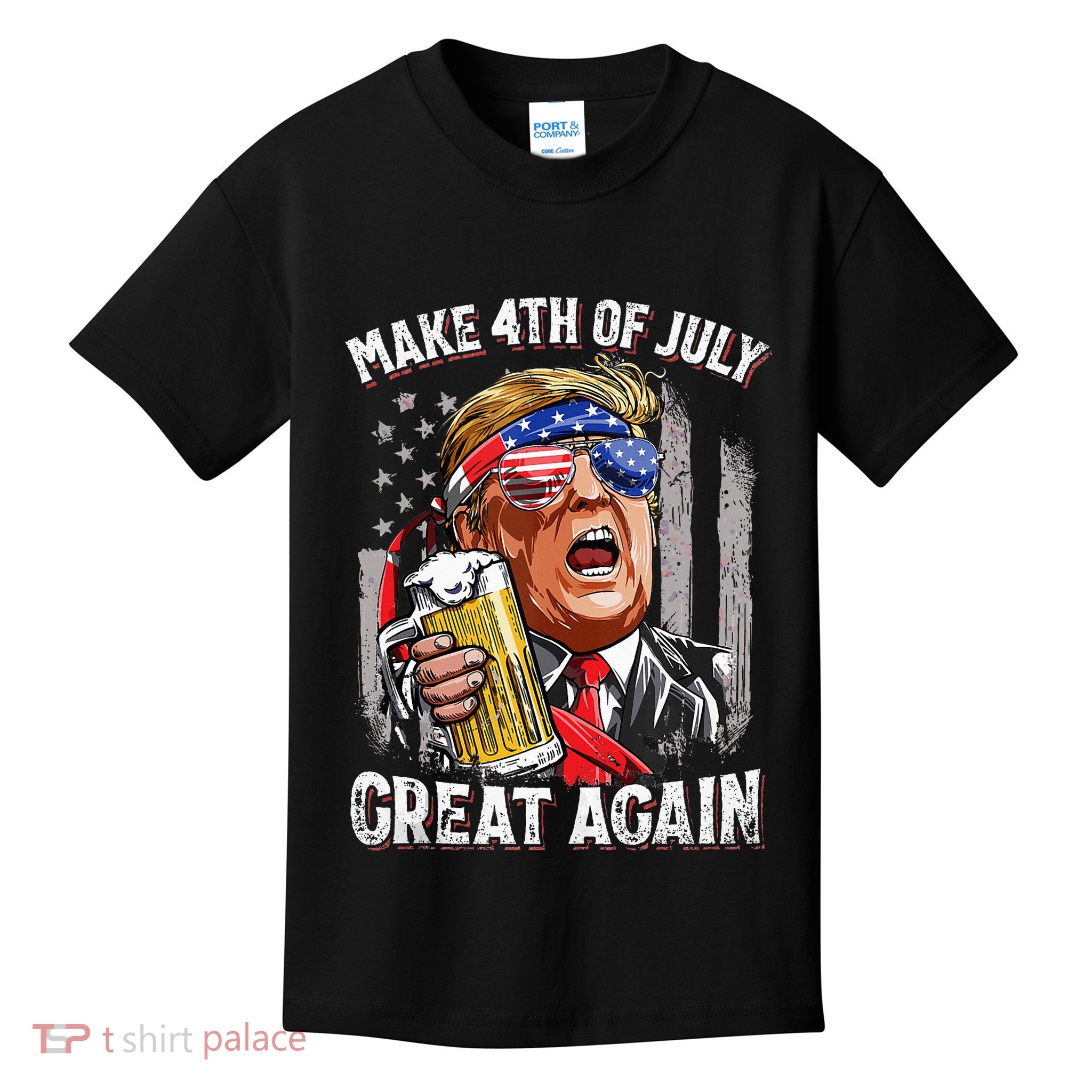Trump Make 4th Of July Great Again Drinking Beer Kids T-Shirt
