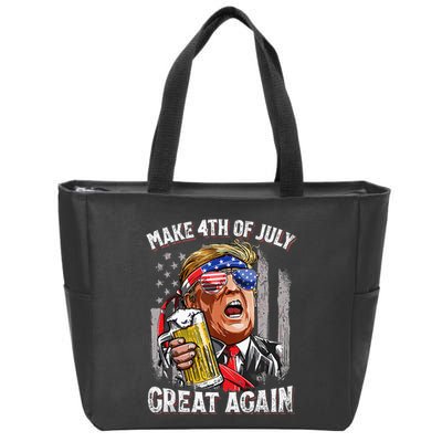 Trump Make 4th Of July Great Again Drinking Beer Zip Tote Bag