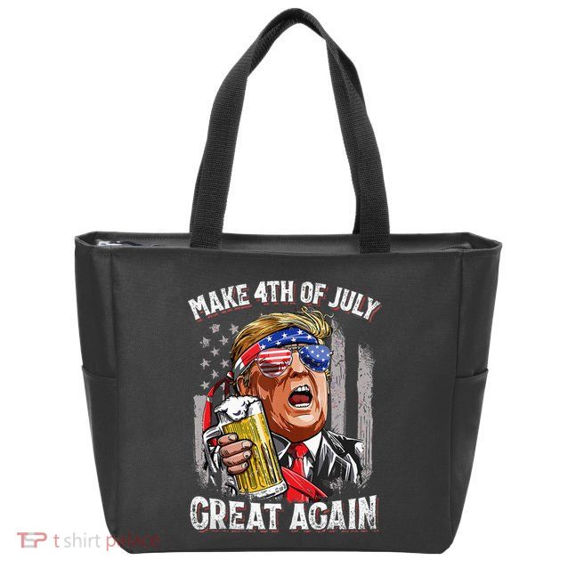 Trump Make 4th Of July Great Again Drinking Beer Zip Tote Bag