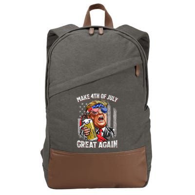 Trump Make 4th Of July Great Again Drinking Beer Cotton Canvas Backpack
