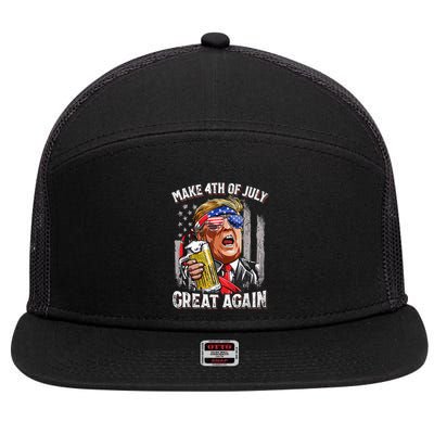 Trump Make 4th Of July Great Again Drinking Beer 7 Panel Mesh Trucker Snapback Hat