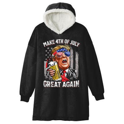 Trump Make 4th Of July Great Again Drinking Beer Hooded Wearable Blanket