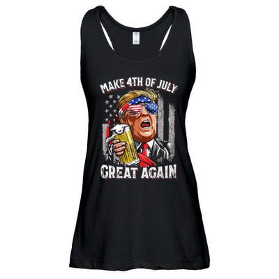 Trump Make 4th Of July Great Again Drinking Beer Ladies Essential Flowy Tank