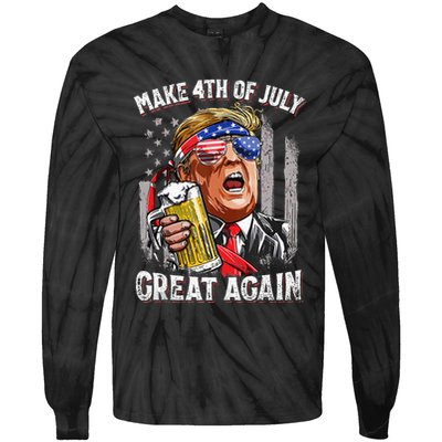 Trump Make 4th Of July Great Again Drinking Beer Tie-Dye Long Sleeve Shirt