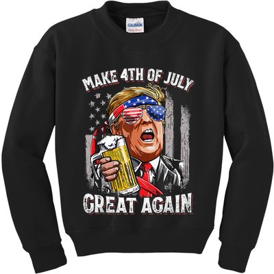 Trump Make 4th Of July Great Again Drinking Beer Kids Sweatshirt