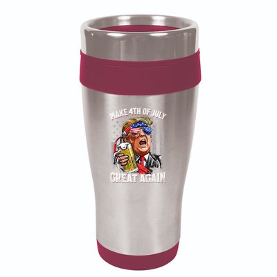 Trump Make 4th Of July Great Again Drinking Beer 16oz Travel Tumbler