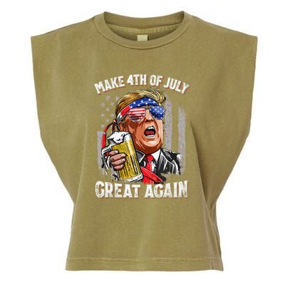 Trump Make 4th Of July Great Again Drinking Beer Garment-Dyed Women's Muscle Tee