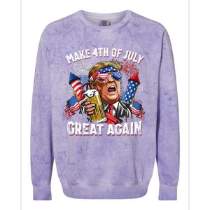 Trump Make 4th Of July Great Again Fireworks US Flag Men Drinking Beer Funny Colorblast Crewneck Sweatshirt