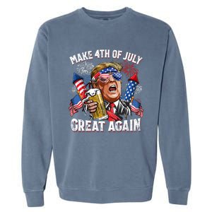 Trump Make 4th Of July Great Again Fireworks US Flag Men Drinking Beer Funny Garment-Dyed Sweatshirt