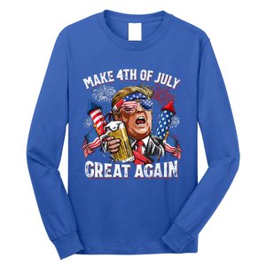 Trump Make 4th Of July Great Again Fireworks US Flag Men Drinking Beer Funny Long Sleeve Shirt