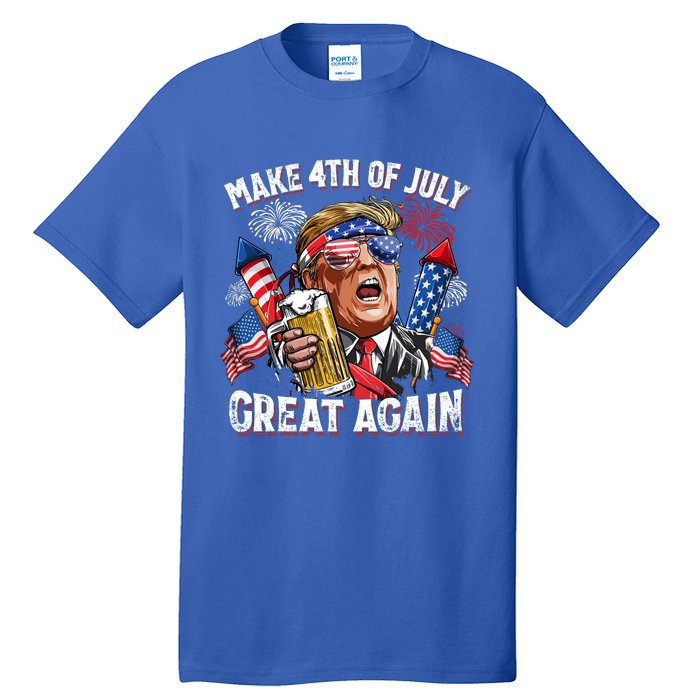 Trump Make 4th Of July Great Again Fireworks US Flag Men Drinking Beer Funny Tall T-Shirt