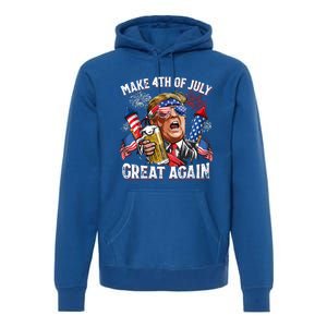 Trump Make 4th Of July Great Again Fireworks US Flag Men Drinking Beer Funny Premium Hoodie