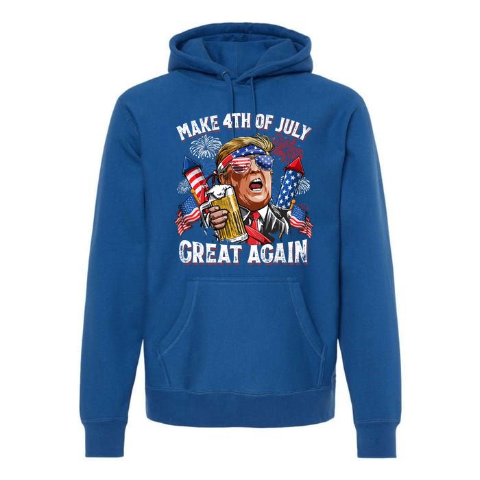 Trump Make 4th Of July Great Again Fireworks US Flag Men Drinking Beer Funny Premium Hoodie