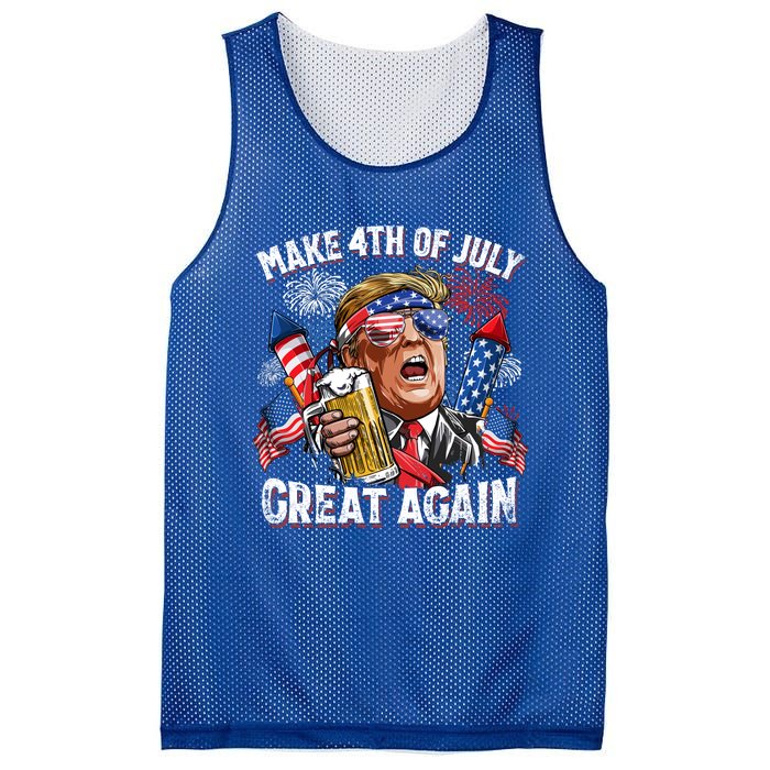 Trump Make 4th Of July Great Again Fireworks US Flag Men Drinking Beer Funny Mesh Reversible Basketball Jersey Tank