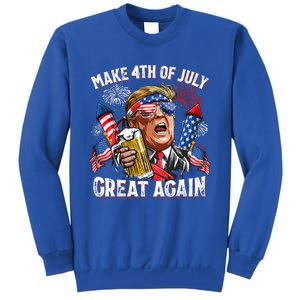 Trump Make 4th Of July Great Again Fireworks US Flag Men Drinking Beer Funny Tall Sweatshirt