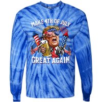 Trump Make 4th Of July Great Again Fireworks US Flag Men Drinking Beer Funny Tie-Dye Long Sleeve Shirt