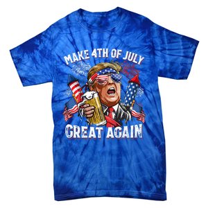 Trump Make 4th Of July Great Again Fireworks US Flag Men Drinking Beer Funny Tie-Dye T-Shirt