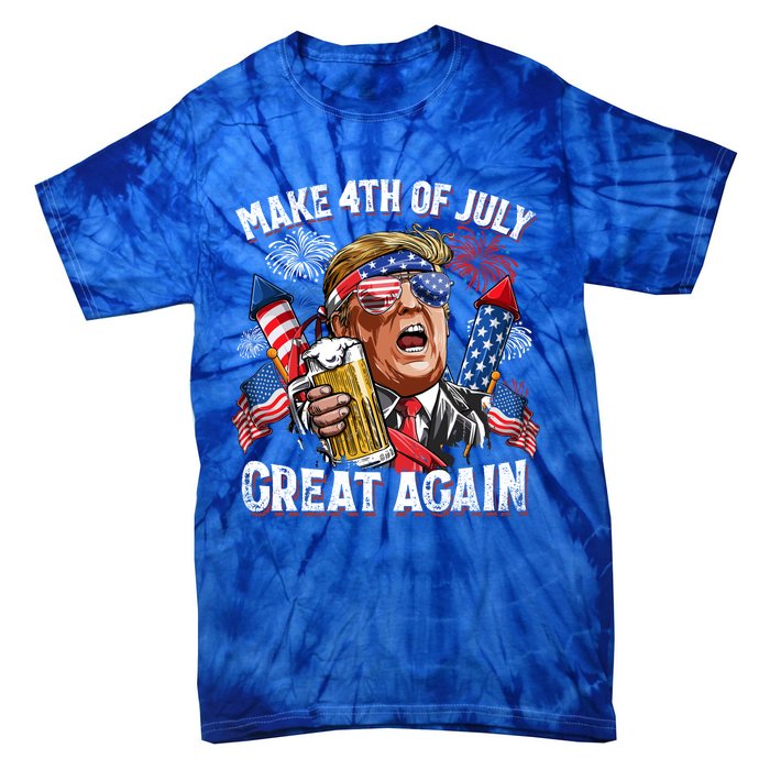 Trump Make 4th Of July Great Again Fireworks US Flag Men Drinking Beer Funny Tie-Dye T-Shirt