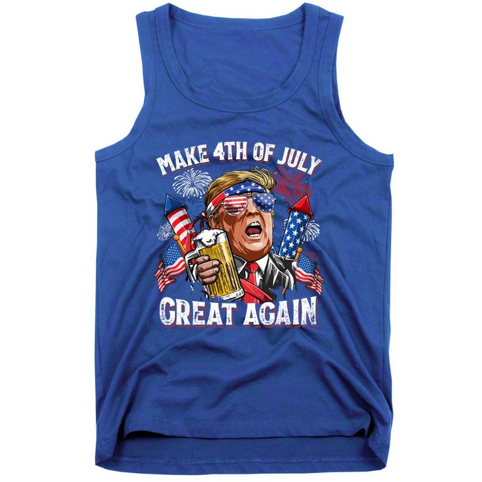 Trump Make 4th Of July Great Again Fireworks US Flag Men Drinking Beer Funny Tank Top