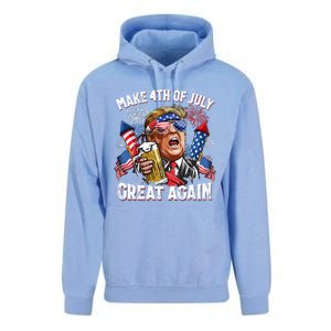 Trump Make 4th Of July Great Again Fireworks US Flag Men Drinking Beer Funny Unisex Surf Hoodie