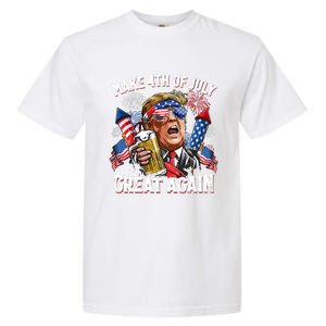 Trump Make 4th Of July Great Again Fireworks US Flag Men Drinking Beer Funny Garment-Dyed Heavyweight T-Shirt