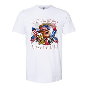 Trump Make 4th Of July Great Again Fireworks US Flag Men Drinking Beer Funny Softstyle CVC T-Shirt