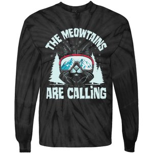 The Meowtains Are Calling Cat Ski Adventure Tie-Dye Long Sleeve Shirt