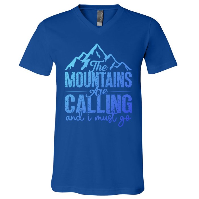 The Mountains Are Calling And I Must Go Funny Mountaineering Gift V-Neck T-Shirt