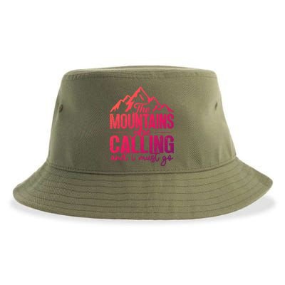 The Mountains Are Calling And I Must Go Funny Mountaineering Gift Sustainable Bucket Hat