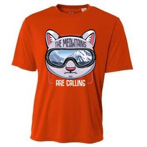 The Meowtains Are Calling Ski Snowboard Skiing Snowboarding Gift Cooling Performance Crew T-Shirt