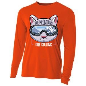 The Meowtains Are Calling Ski Snowboard Skiing Snowboarding Gift Cooling Performance Long Sleeve Crew