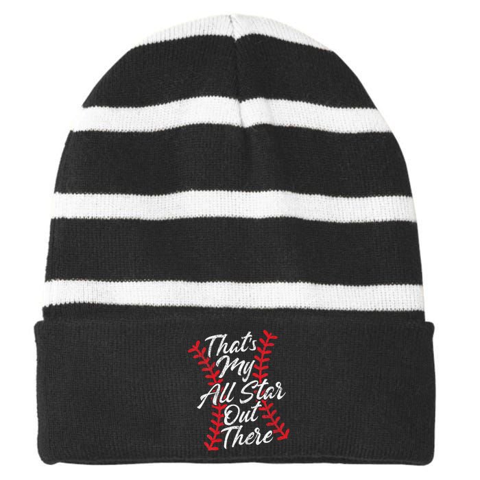 Thats My All Star Out There Baseball Laces Mom Mama Cute Striped Beanie with Solid Band