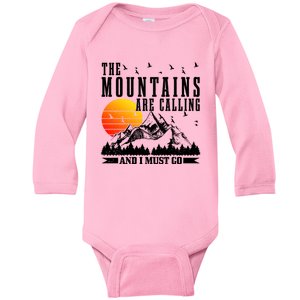 The Mountains Are Calling I Must Go Hiking Camping Climbing Gift Baby Long Sleeve Bodysuit