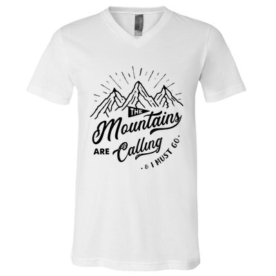 The Mountains Are Calling And I Must Go Funny Camping V-Neck T-Shirt