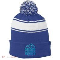 The Mountains Are Calling And I Must Go Cool Gift Stripe Pom Pom Beanie