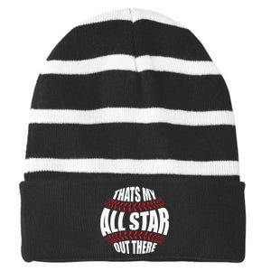 Thats My All Star Out There Baseball Player Mom Dad Cute Striped Beanie with Solid Band