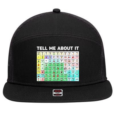 Tell Me About It Speech Language Pathology AAC Sped Teacher 7 Panel Mesh Trucker Snapback Hat