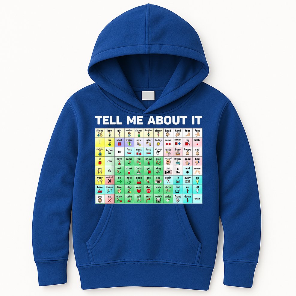 Tell Me About It Speech Language Pathology AAC Sped Teacher Kids Hoodie