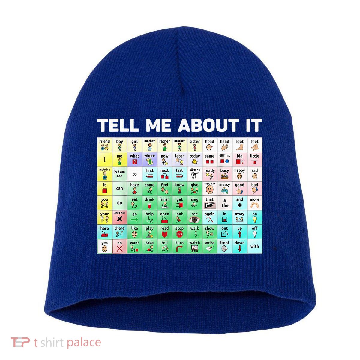 Tell Me About It Speech Language Pathology AAC Sped Teacher Short Acrylic Beanie