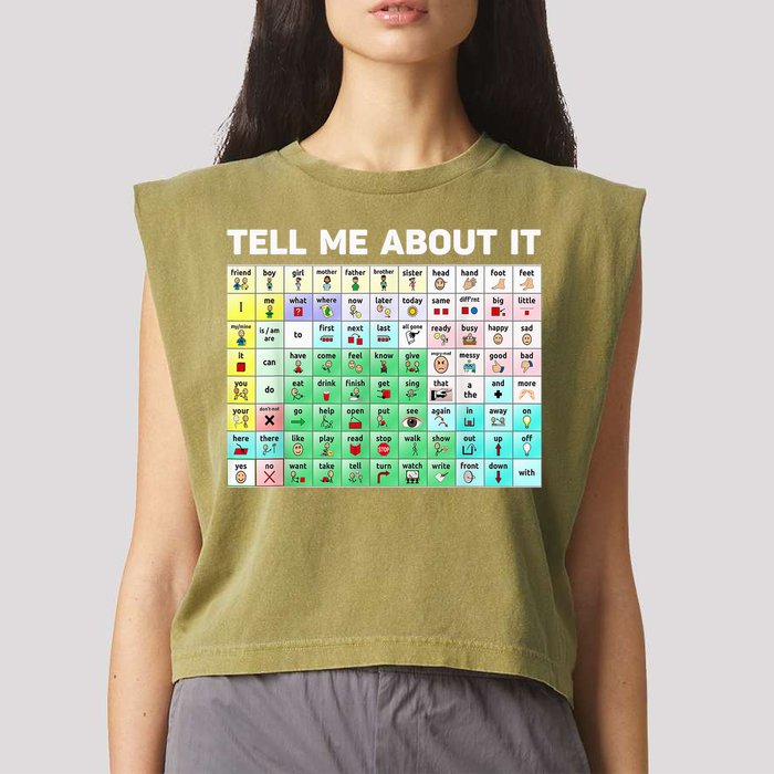 Tell Me About It Speech Language Pathology AAC Sped Teacher Garment-Dyed Women's Muscle Tee