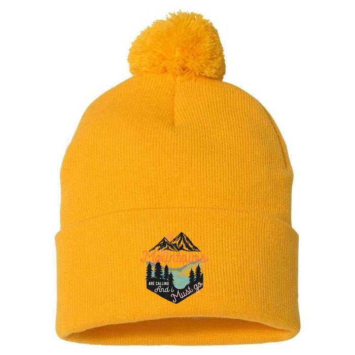 The Mountains Are Calling And I Must Go Pom Pom 12in Knit Beanie
